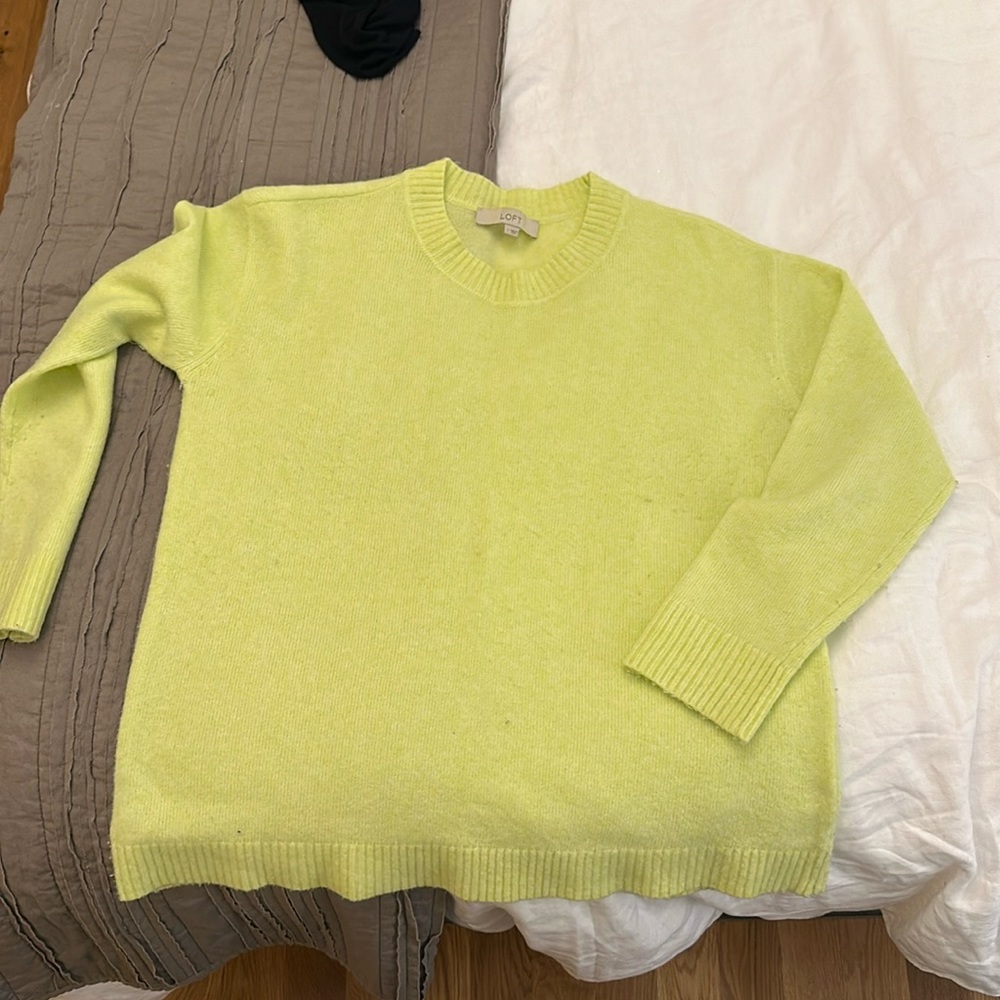 Loft lime green crew neck sweater, size large.